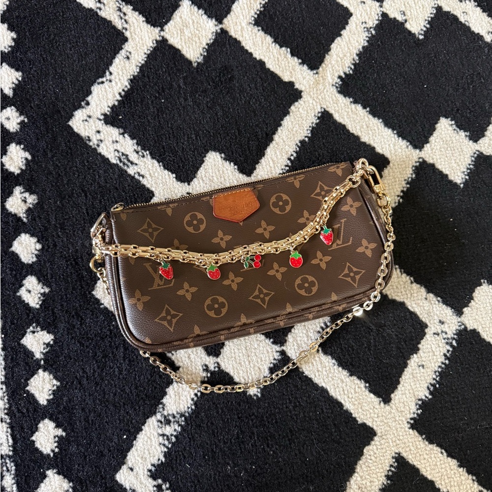 Louis Vuitton Brown Monogram Pochette with Gold Chain